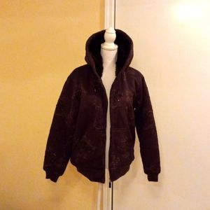 🤎🧥Chebella Dark Brown Polyester/Faux Fur Lined Zip Up Front Puff Jacket  Sz XL